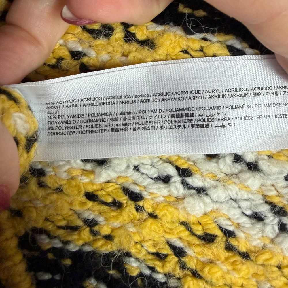 MNG Mango Women's Medium Striped Knit Sweater‎ Yellow Black White Crew Neck